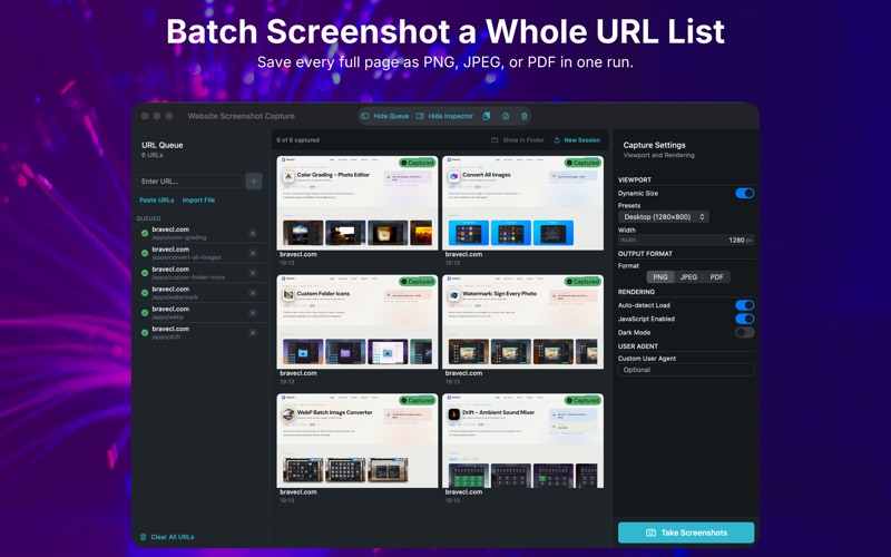 URL queue ready for batch capture