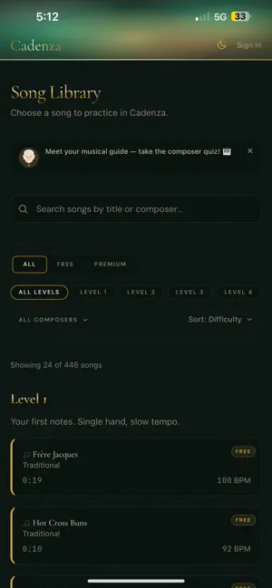 Cadenza Piano screenshot 2
