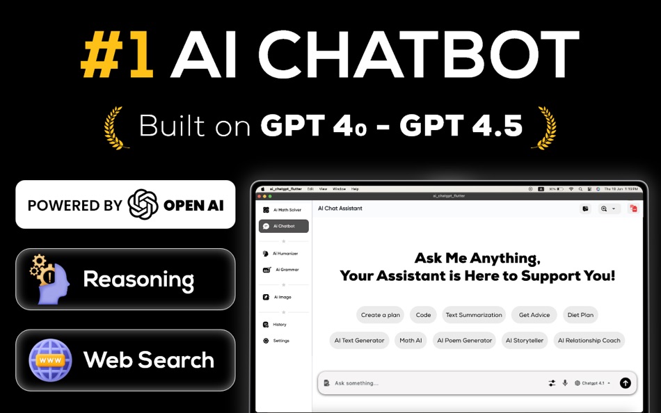 #1. AI Chatbot: Open to Chat, Talk (macOS) Podle: Syed Waqas Arshad
