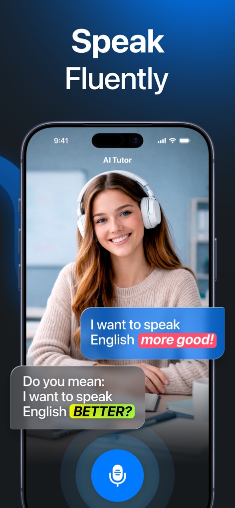 Speak English with Fluentika - See how users engage in real-time dialogue with their AI tutor, receiving instant grammar corrections and suggestions for improved fluency.