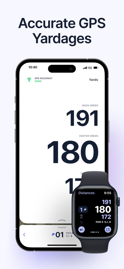 Hole19: Golf GPS Range Finder - The app delivers exact distances to the front, center, and back of the green, with these crucial yardages also mirrored instantly on the connected Apple Watch.
