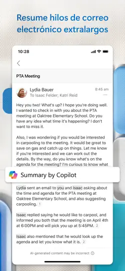 Captura de pantalla de Microsoft Outlook en iPhone 4