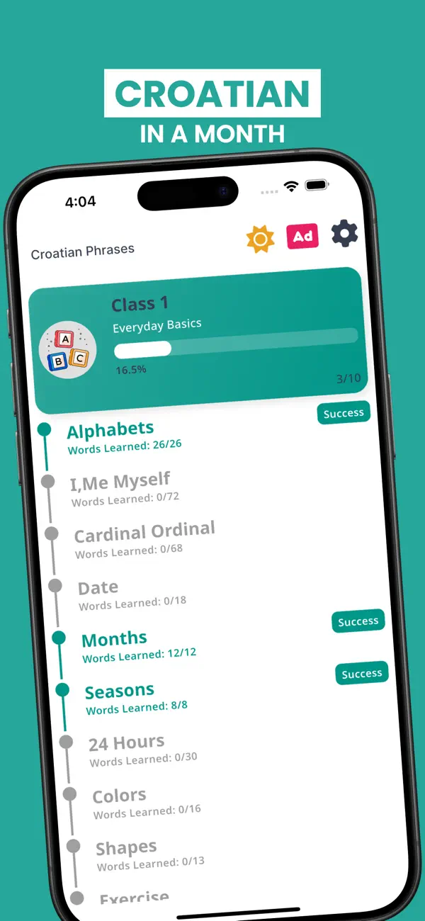 Screenshot #1 pour Croatian Learning For Beginner