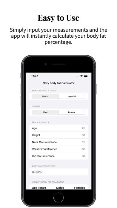 Navy Body Fat Calculator Pro Screenshot