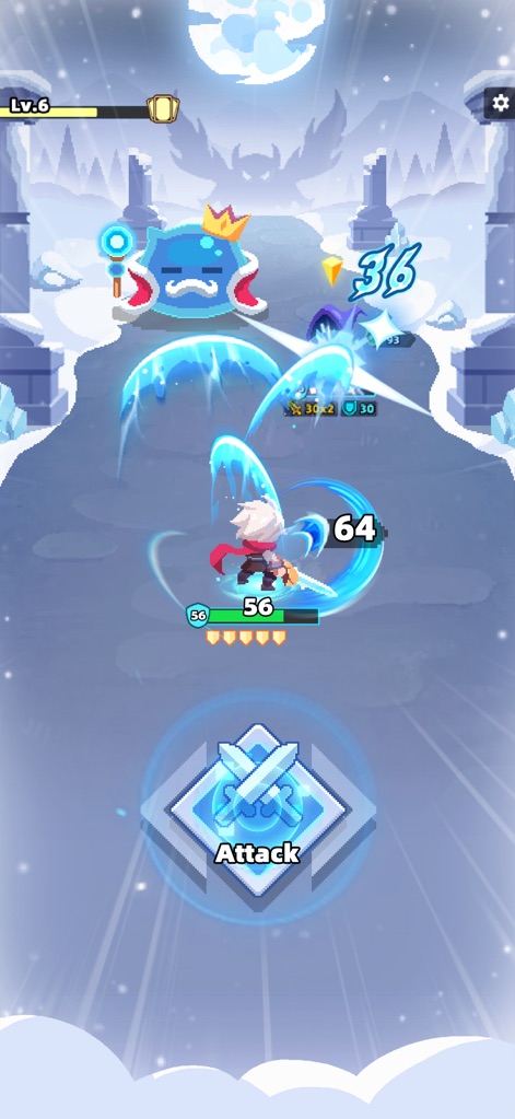 Dicero! - Experience the vibrant combat with stunning ice effects and clear damage indicators, all controlled by a single intuitive "Attack" button.