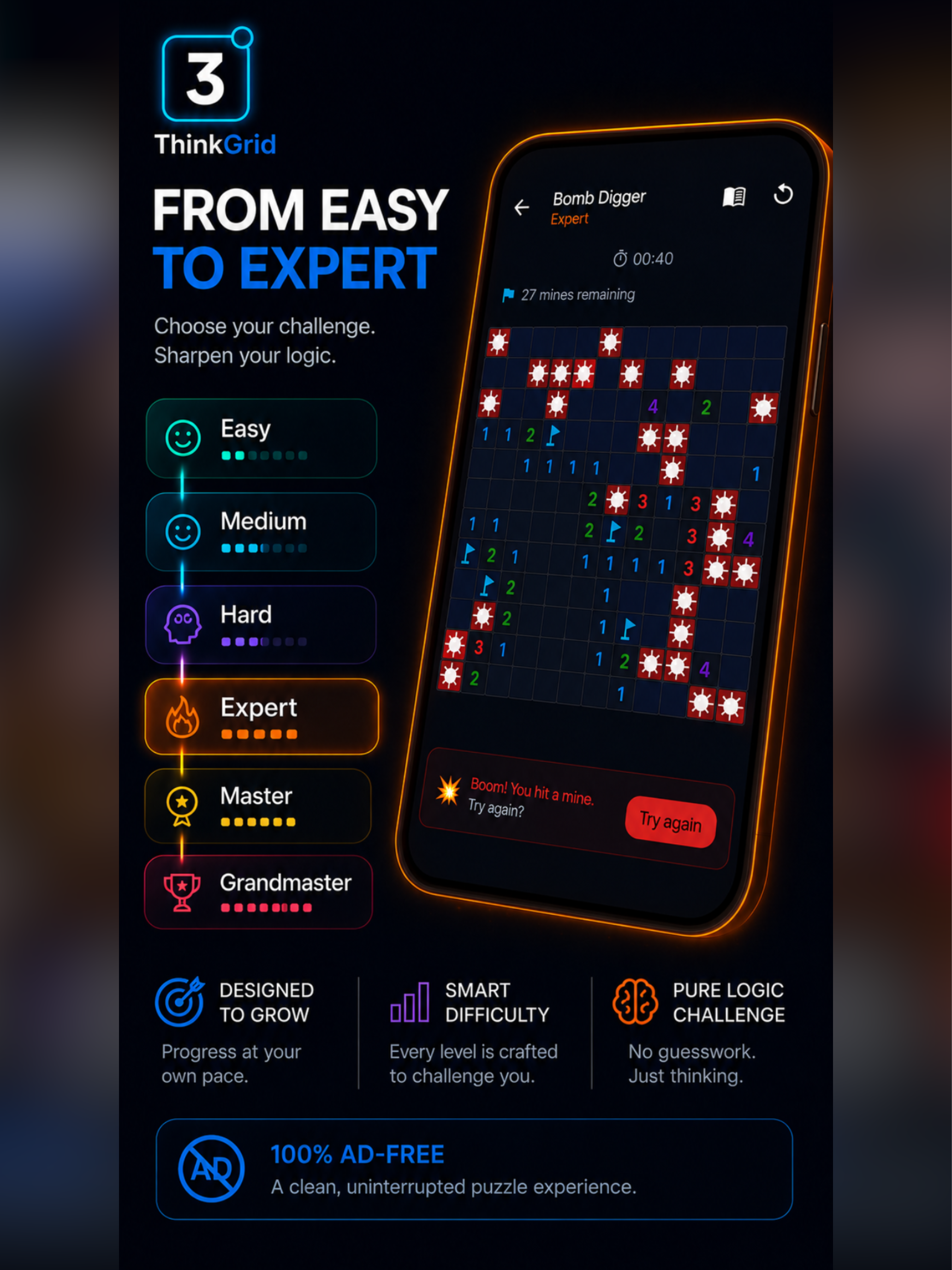 ThinkGrid: Calm Logic Puzzles