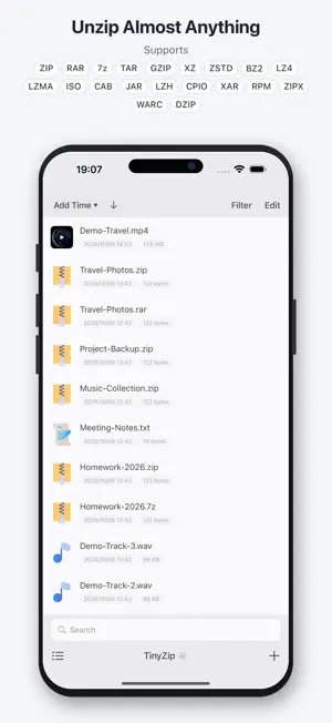 TinyZip - Unzip 7z zip rar screenshot 1