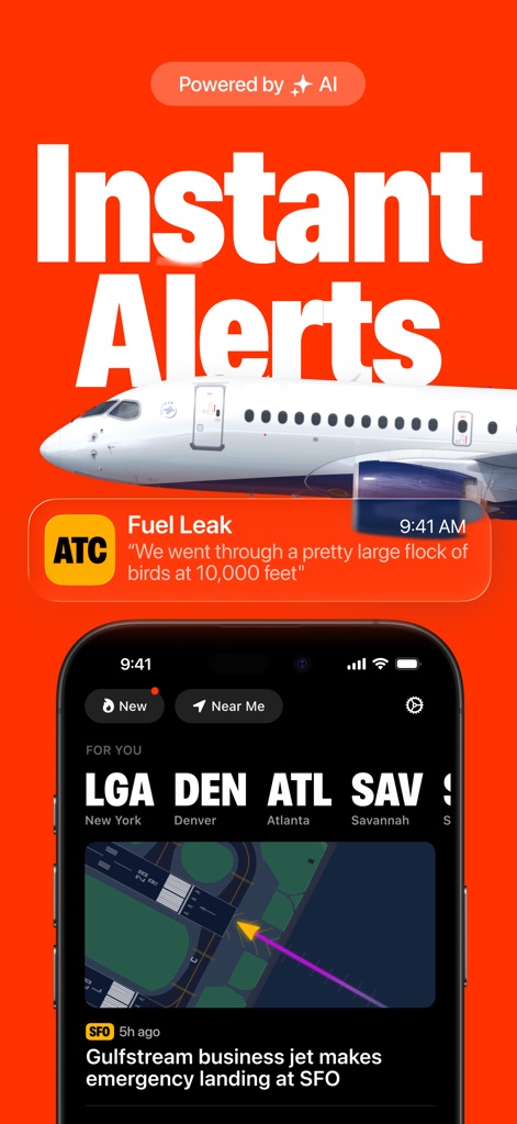 ATC - Live Air Traffic Radio - AIを活用したこの機能は、燃料漏れなどの緊急事態が発生した際に即座にアラートを通知し、詳細な状況概要をユーザーに伝えます。