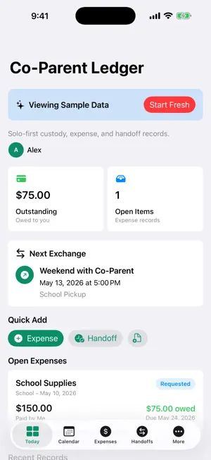 Solo Co-Parent Ledger screenshot 2