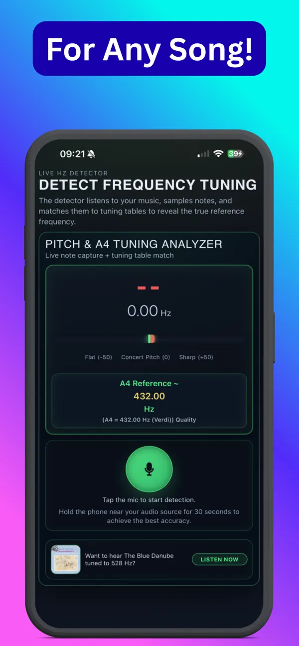 Screenshot #1 pour HzDetect Music Frequency Tuner