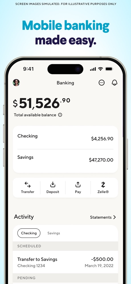 SoFi: Bank, Invest & Crypto App Store screenshot 4, headline “Mobile banking made easy.”. Headline too small to read.