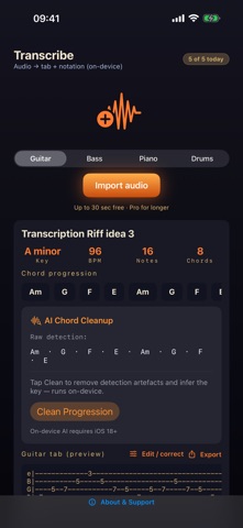SUS4 Transcribe: Audio to Tab Screenshot 1 of 7