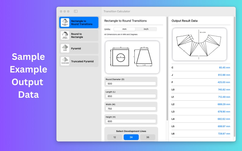 Transition Layout Calculator screenshot