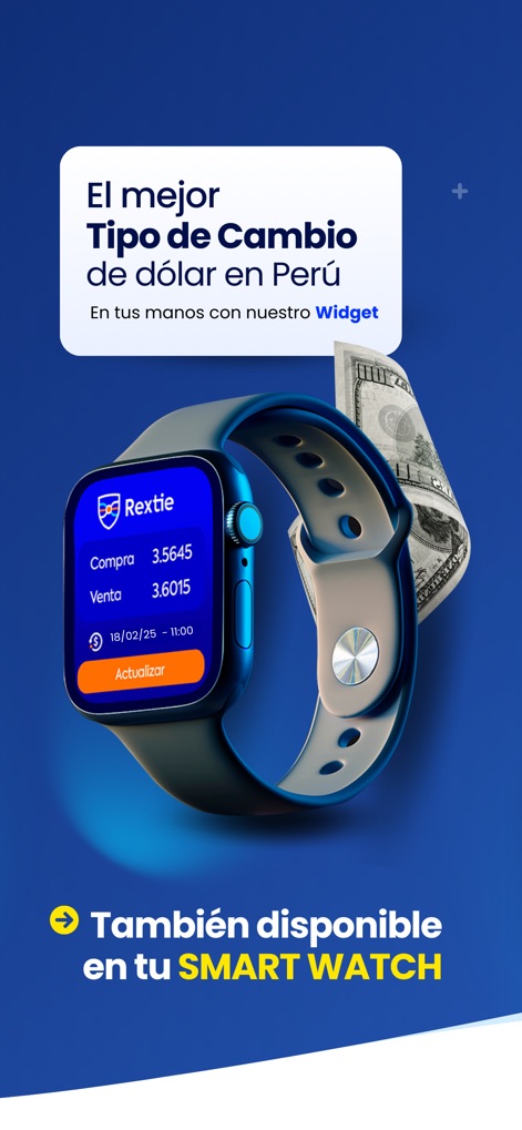 Rextie: Cambio de Dólares Perú - L'application étend sa commodité à votre poignet, affichant les taux de change 'Compra' et 'Venta' directement sur Apple Watch pour une réactivité maximale.