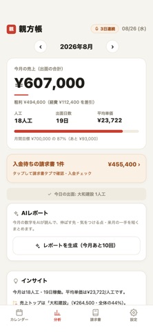 親方帳 − 出面・請求書・経費・確定申告 のスクリーンショット