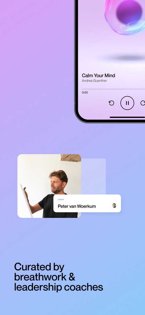 Regulate: Breathwork for Focus - L'application met en avant l'expertise de coachs en respiration comme Peter van Woerkum, guidant les utilisateurs à travers des sessions telles que "Calm Your Mind" pour une régulation profonde.
