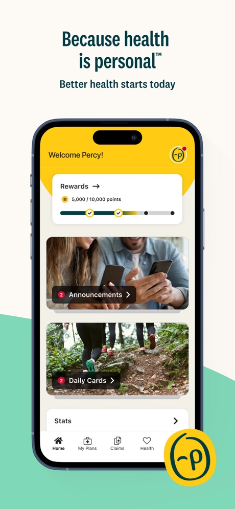 Personify Health App Store screenshot 5, headline “Because health is personal™”. Uses an emoji.
