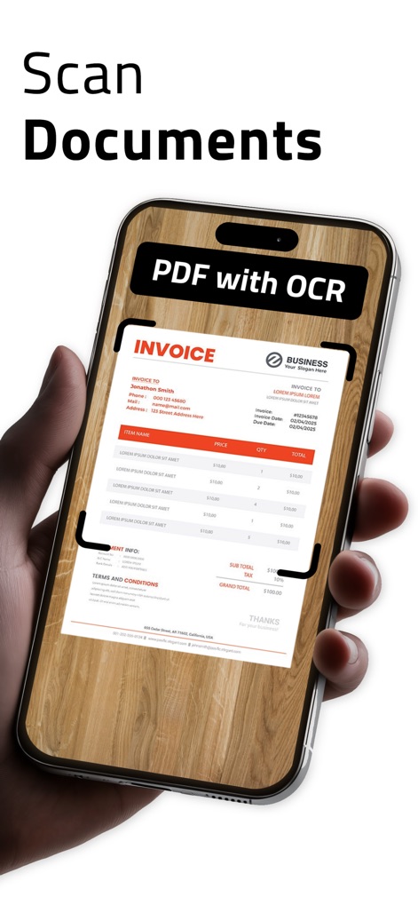 NFC.cool Tools Tag Reader - Users can effortlessly digitize documents with the app, highlighting its automatic edge detection and the powerful "PDF with OCR" feature for searchable results.