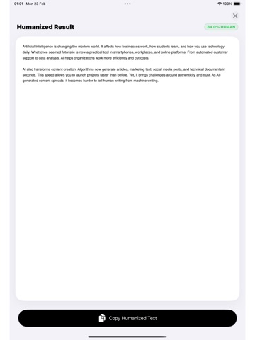 Ai humanizer humanize ai text iPad screenshot