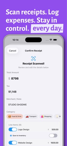 Budget Expense Inventory Log screenshot