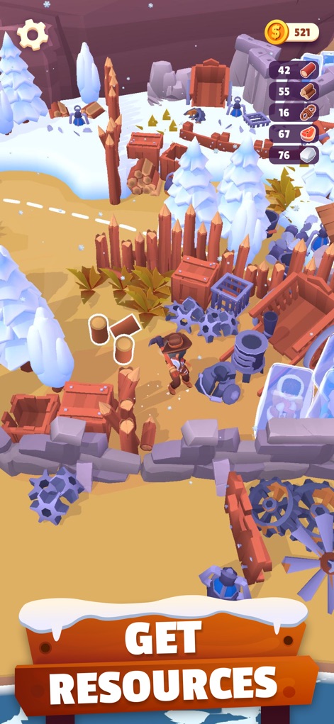 Gold Rush: Frozen Adventures - Explore scenes depicting the collection of raw materials like logs and the initial setup of simple machinery for resource processing.