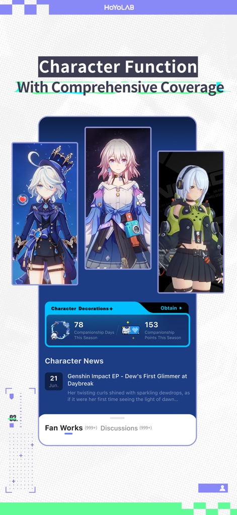 HoYoLAB - Diese Ansicht präsentiert eine umfassende Übersicht der Charaktere mit ansprechenden Porträts und liefert aktuelle "Character News", die Fans und Spielern detaillierte Einblicke bieten.