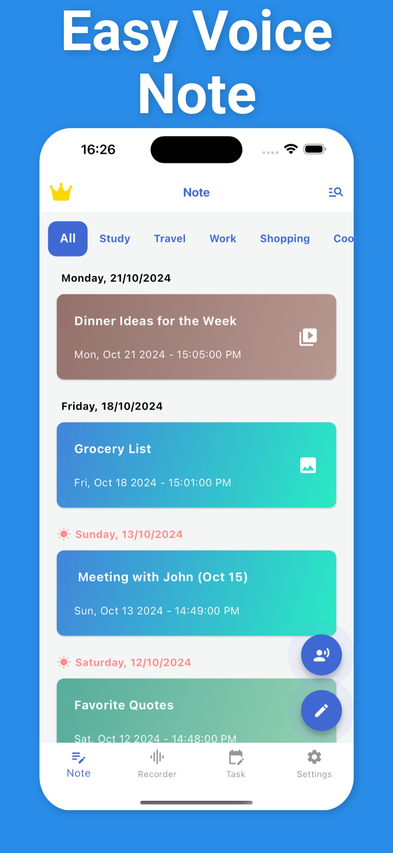 Voice Memos, Notes & Recorder