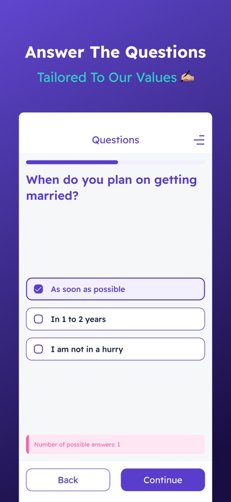 AlKhattaba - Muslim Marriage - This tool employs a tailored questionnaire to understand user preferences, presenting clear multiple-choice answers for a streamlined profiling experience.