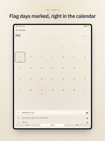 Flag Calendar iPad screenshot