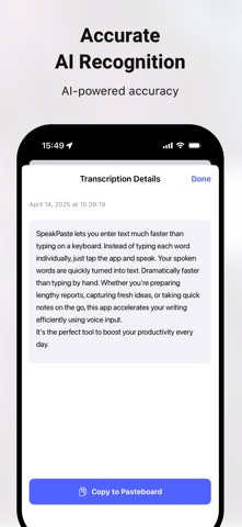 SpeakPaste - AI Speech To Text iPhone screenshot