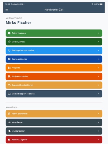 Handwerker Zeit App iPad screenshot