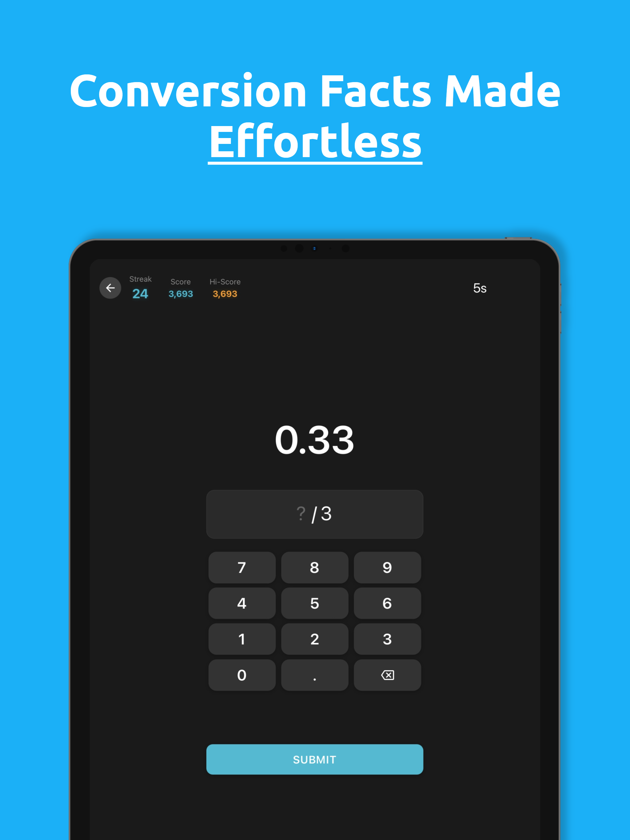 Decimal to Fraction Math Facts