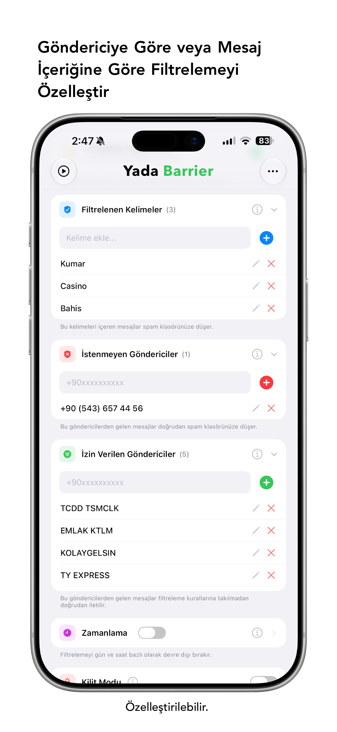 Yada Barrier | SMS Engelleyici