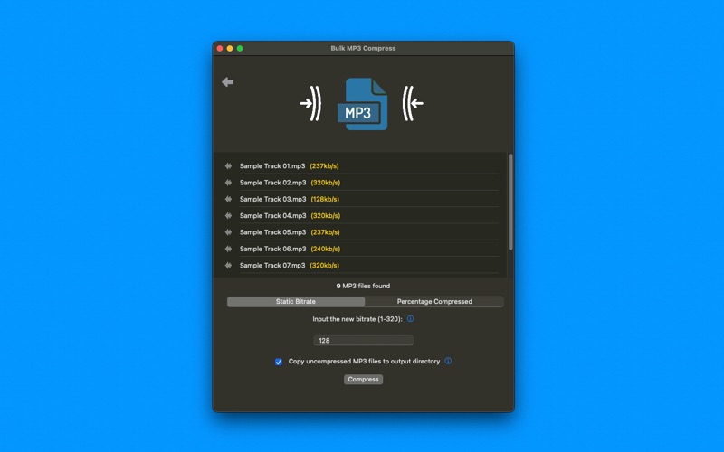 Bulk MP3 Compress app screenshot