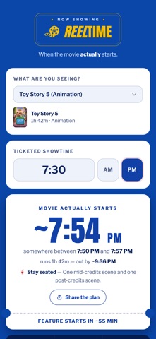 ReelTime – Real Movie Times iPhone screenshot