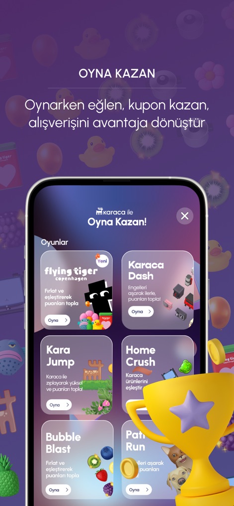 Karaca: Ev & Yaşam Alışverişi - 이 앱은 다양한 미니게임 목록과 설명을 통해 사용자에게 재미를 선사하며, 게임 플레이를 통한 쿠폰 획득 기회를 제공하여 쇼핑에 대한 흥미를 높입니다.