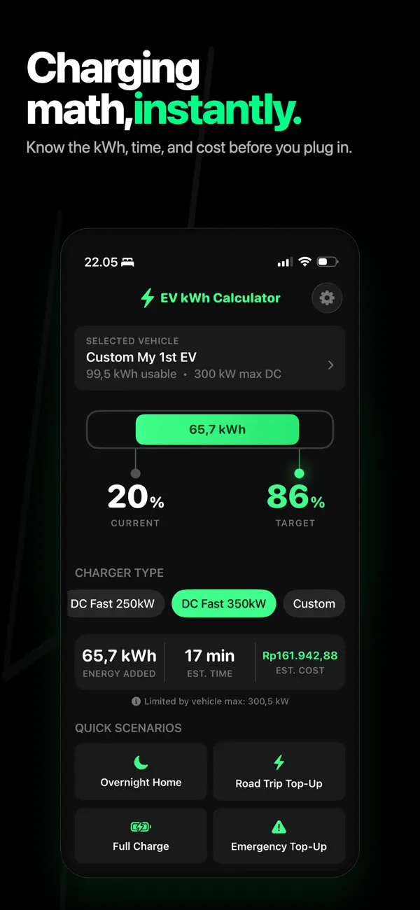 Screenshot #1 pour Calculateur kWh VE - Charge