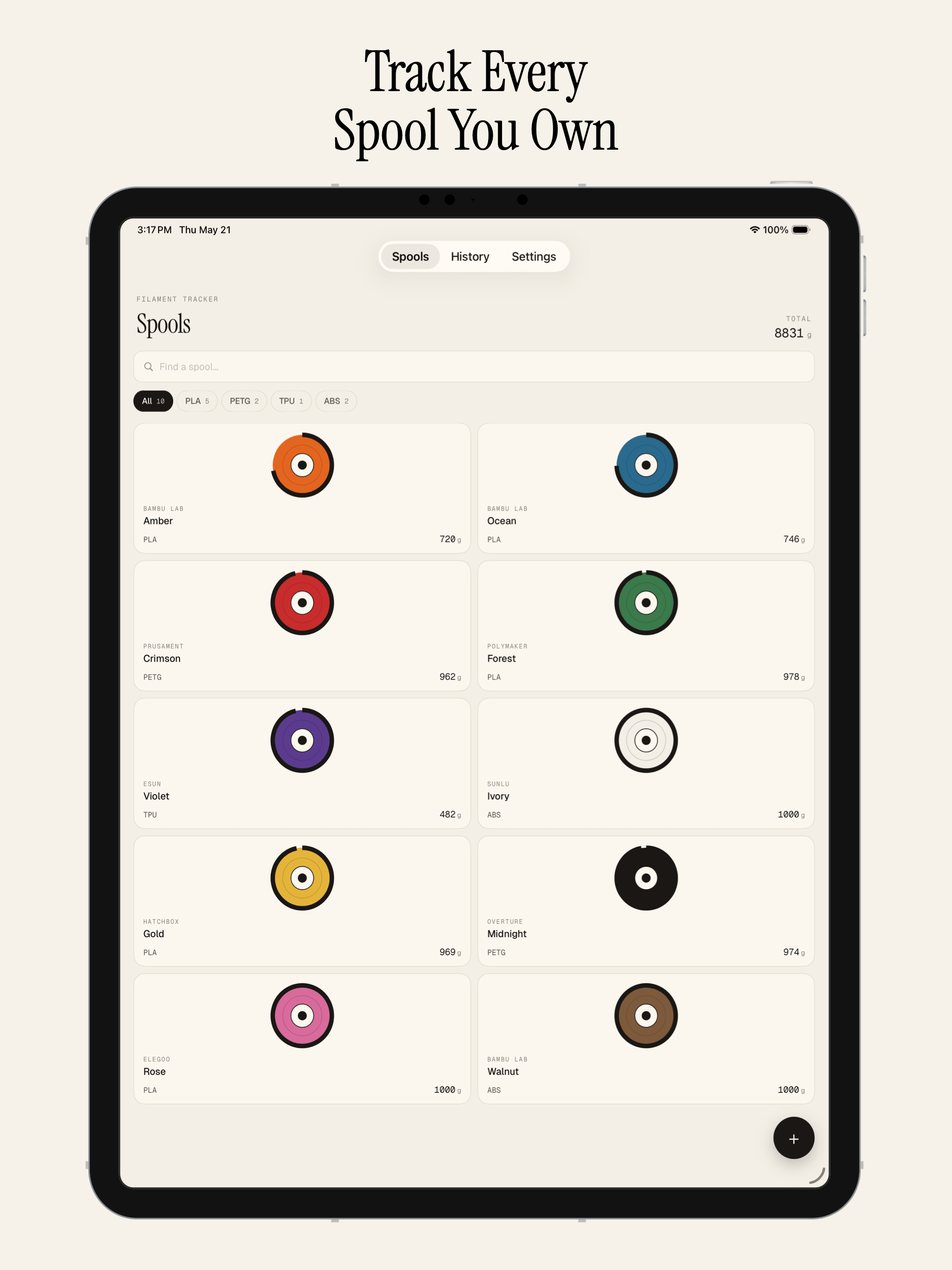 Spool Log - 3D Print Manager