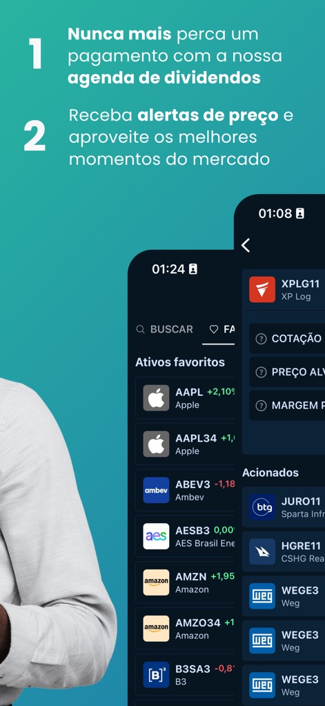 Análise de Ações - Gli utenti possono tenere traccia dei pagamenti con la 'agenda de dividendos' e ricevere 'alertas de preço' per cogliere le migliori opportunità di mercato senza perdere nulla.