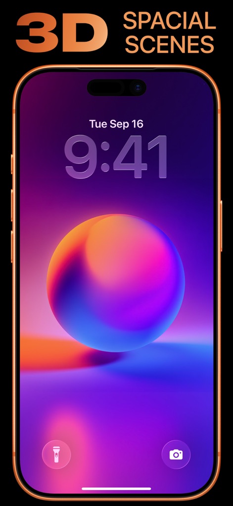 WallpX iPhone Wallpapers 17 4K - This app showcases its Spacial Wallpapers, providing immersive 3D-like depth effects with a vibrant, abstract lock screen background.
