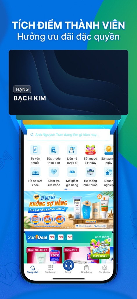Pharmacity - Nhà thuốc uy tín - Die Startseite präsentiert exklusive Mitgliedervorteile, wie den 'Platinum-Rang', und bietet zahlreiche 'Spezialangebote' für treue Kunden der App.