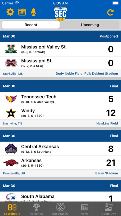 SEC Baseball Screenshot
