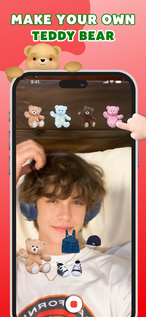 Choose Filter: Perfect Match - Os usuários podem personalizar o ursinho escolhido com roupas e acessórios exclusivos, como sapatos e chapéus exibidos na parte inferior.