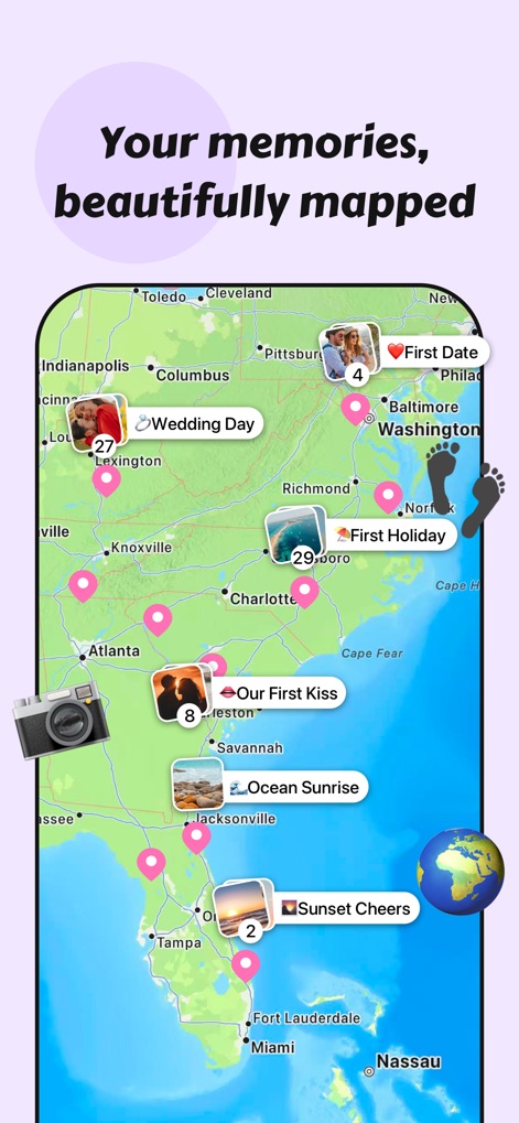 Couple360-Relationship App - Couples can visually chronicle their shared experiences on an interactive love map, highlighting significant locations with geotagged photo pins.