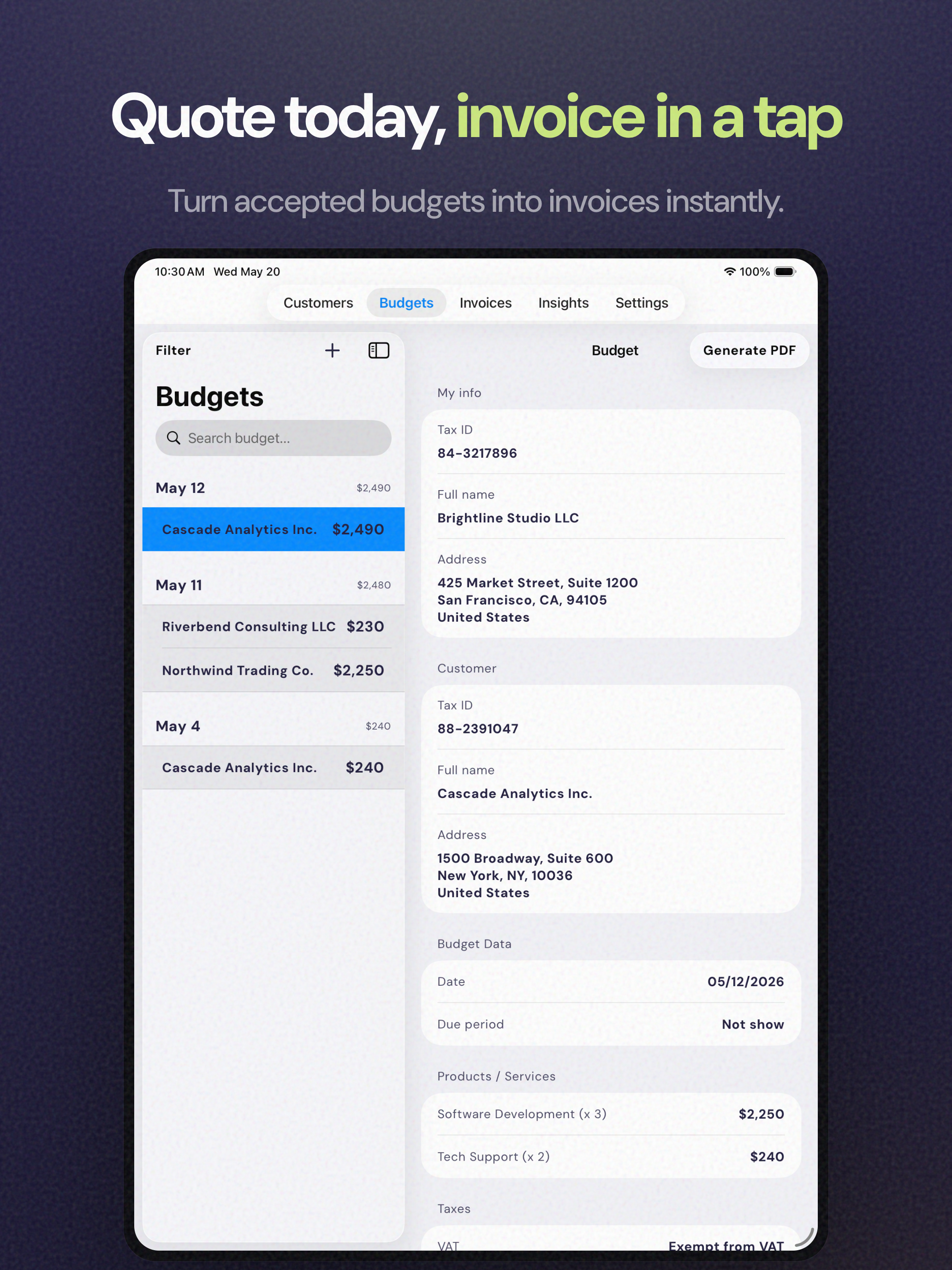 Invero - Invoices & Budgets