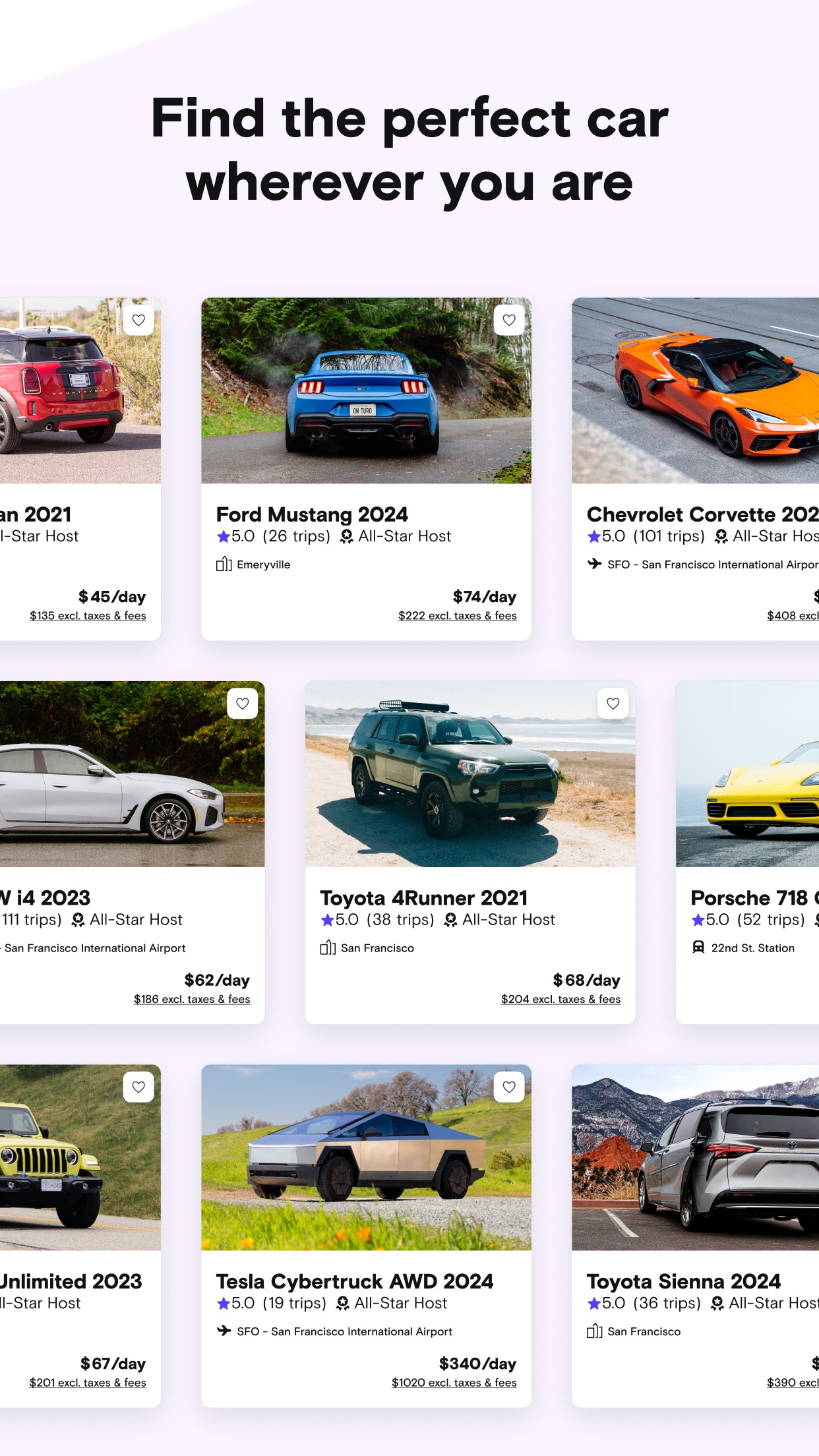 Screenshot do app Turo — Car rental marketplace