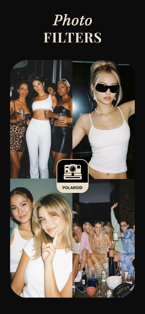 radcam ㅤ - Observe the diverse range of film-inspired tones and the prominent Polaroid-style frames enhancing various images.