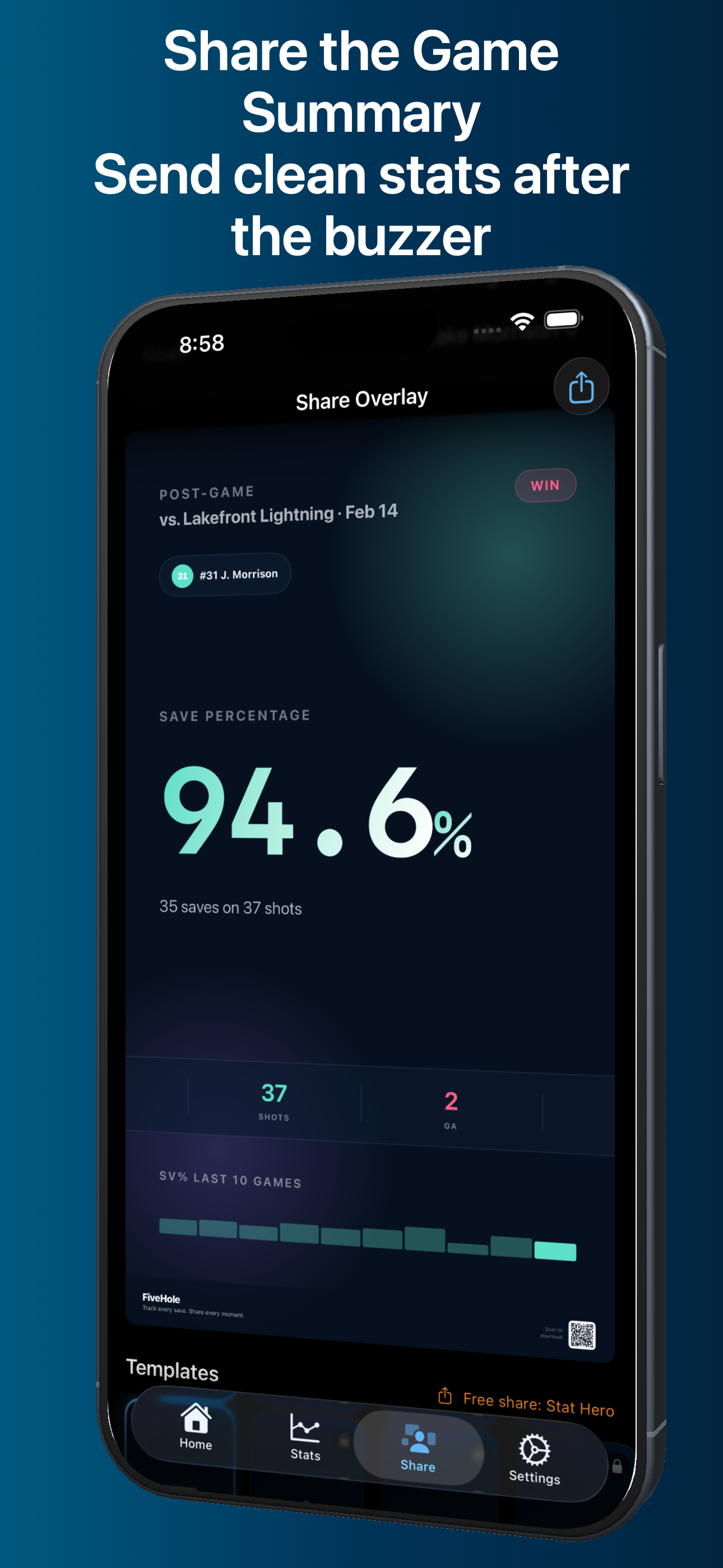 Five Hole: Hockey Goalie Stats screenshot 4