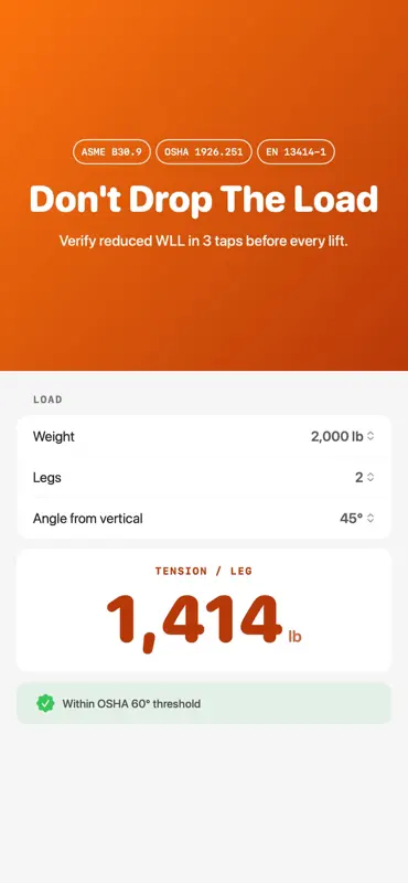 Rigging Sling Angle Calculator screenshot 1 of 4