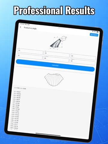 Flat Pattern Cone Calculator iPad screenshot